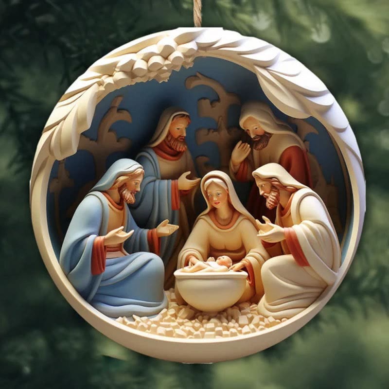 Christianartworkshop Christmas Nativity Scene Plane Ornaments: The Birth of Jesus Hanging Decoration(6 options) - Style 3 - Ceramic - image 6