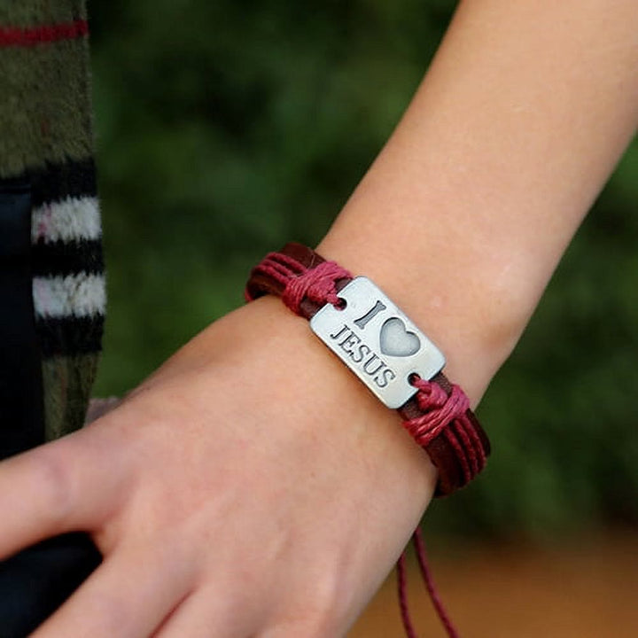 Christianartworkshop "I Love Jesus"  Jewelry Cross Adjustable Leather Bracelet - image 4