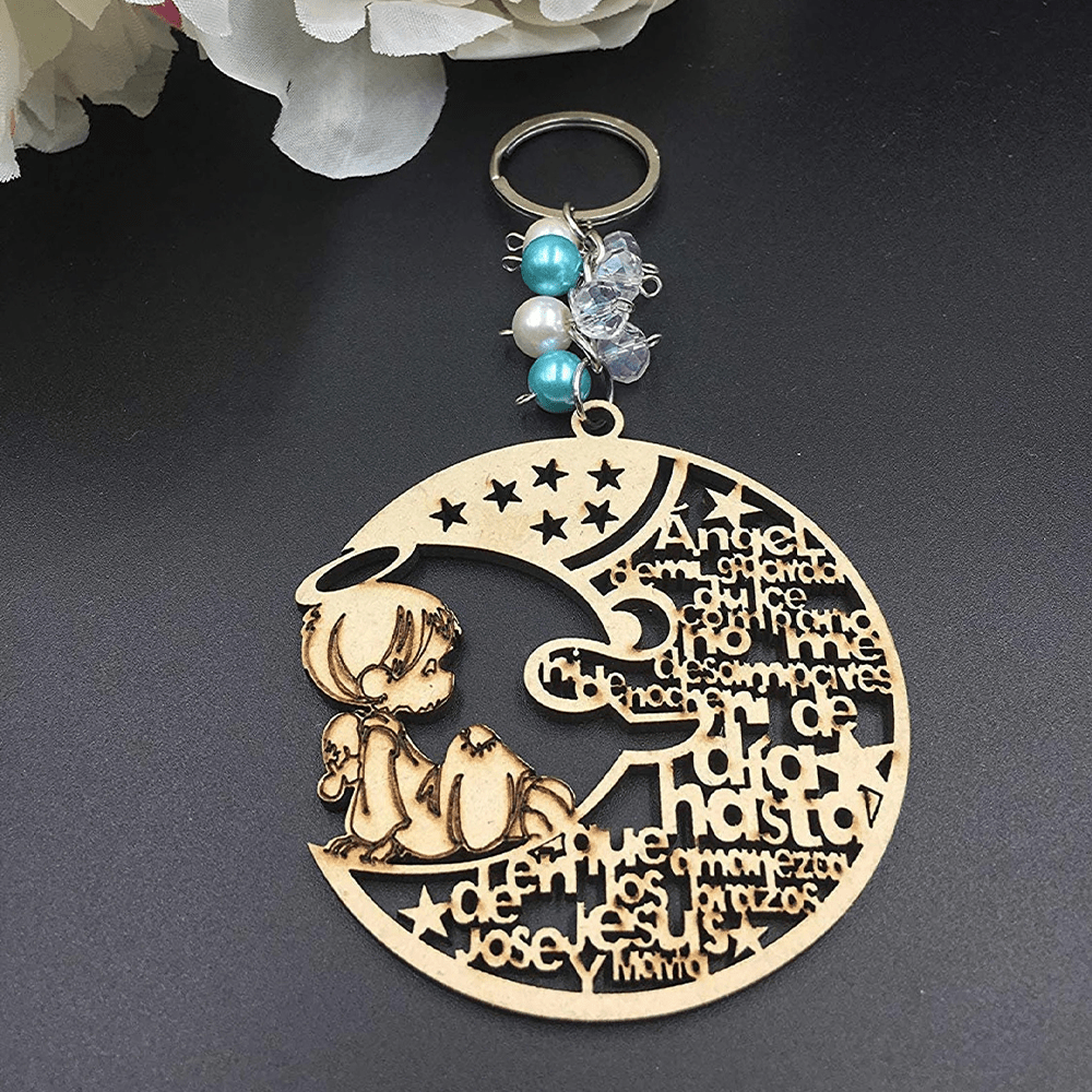 Christianartworkshop Religious Baptism Christ Wooden Plaque Keychain - Round-boy - image 7
