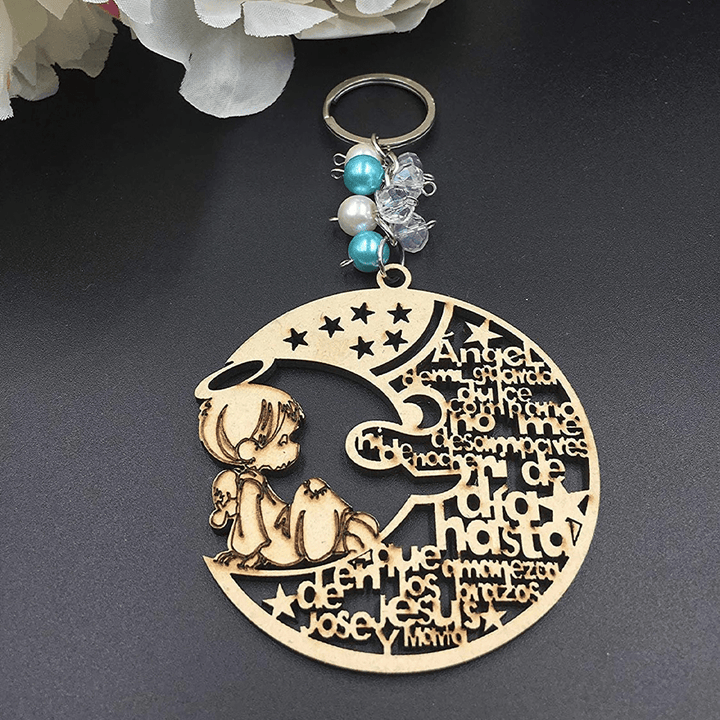 Christianartworkshop Religious Baptism Christ Wooden Plaque Keychain - Round-boy - image 7