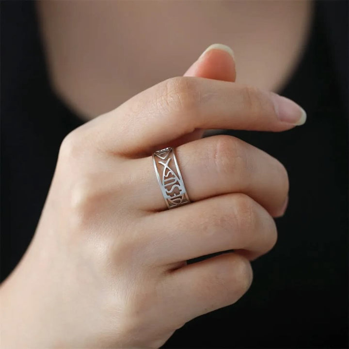 Christianartworkshop Jesus Fish Skeleton Titanium Religion Ring - image 7
