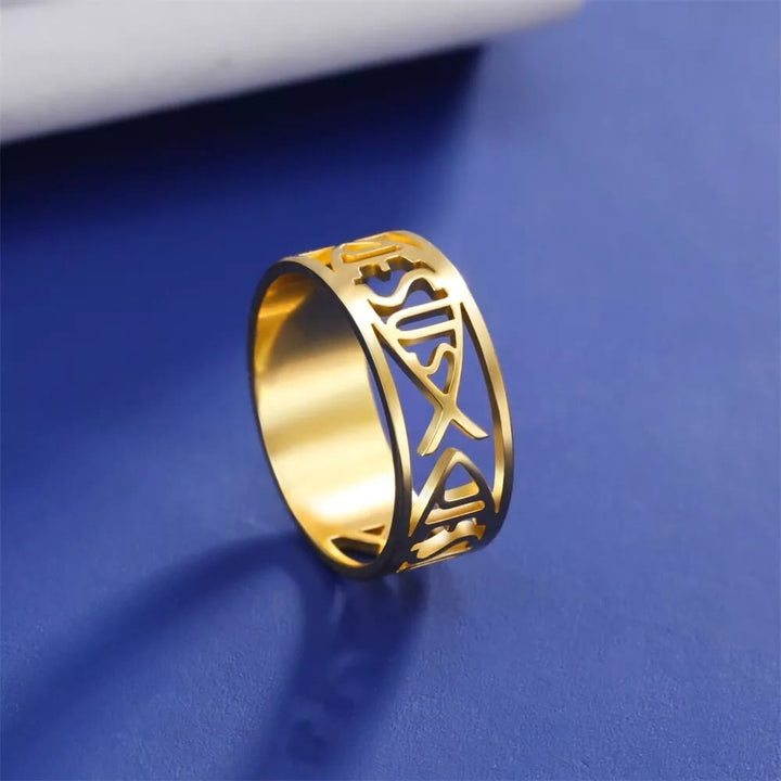 Christianartworkshop Jesus Fish Skeleton Titanium Religion Ring - image 3