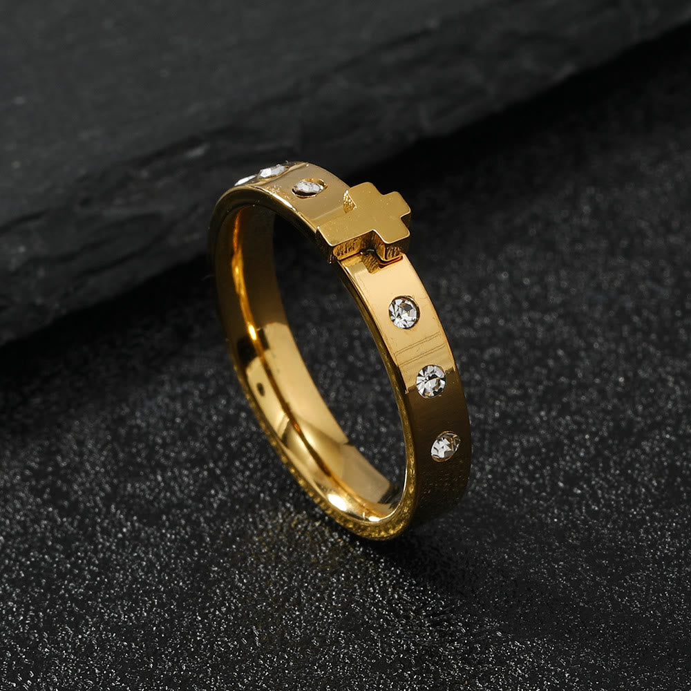 Christianartworkshop Colorfast Three-dimensional Cross Stainless Steel Ring - Golden - US9 - image 3