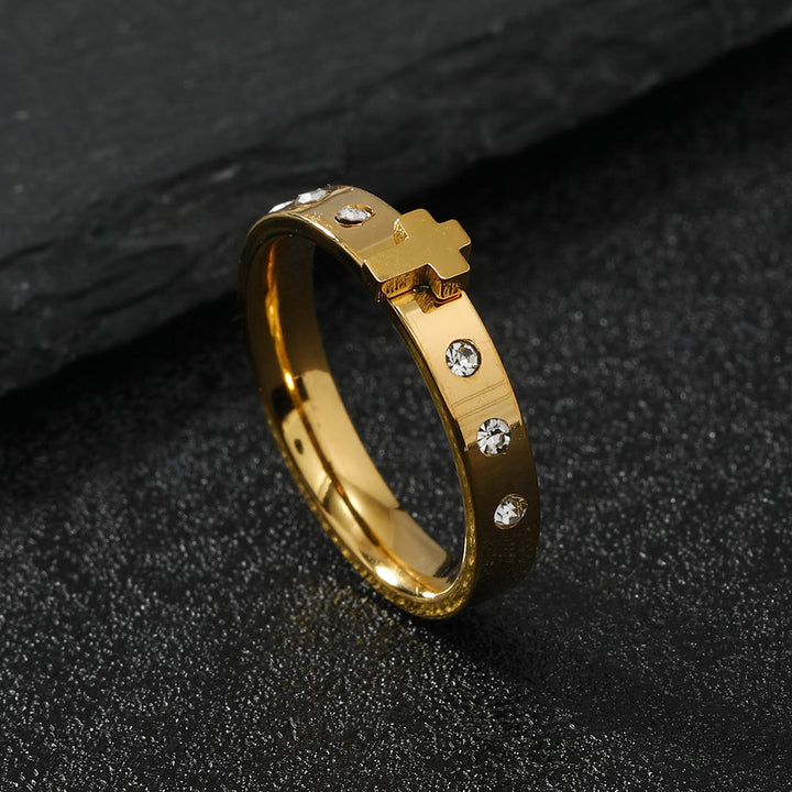 Christianartworkshop Colorfast Three-dimensional Cross Stainless Steel Ring - Golden - US9 - image 3