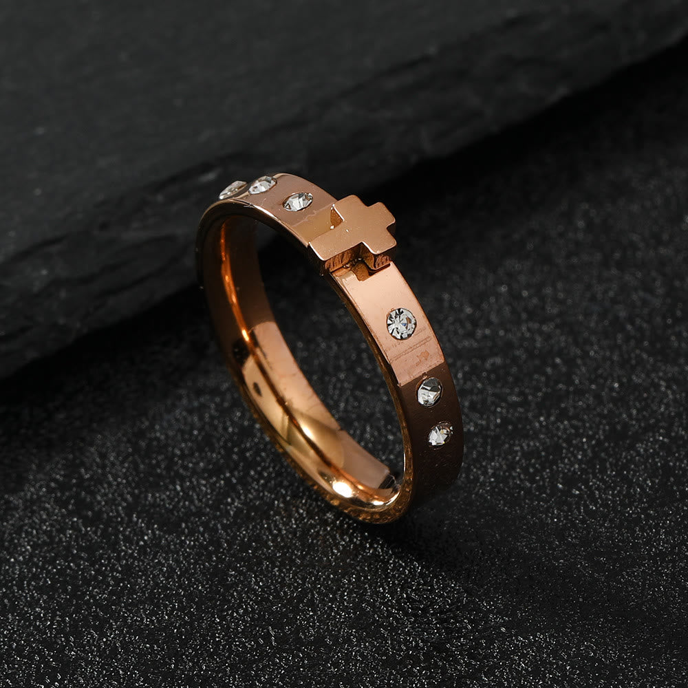 Christianartworkshop Colorfast Three-dimensional Cross Stainless Steel Ring - Rose gold - US 9 - image 1