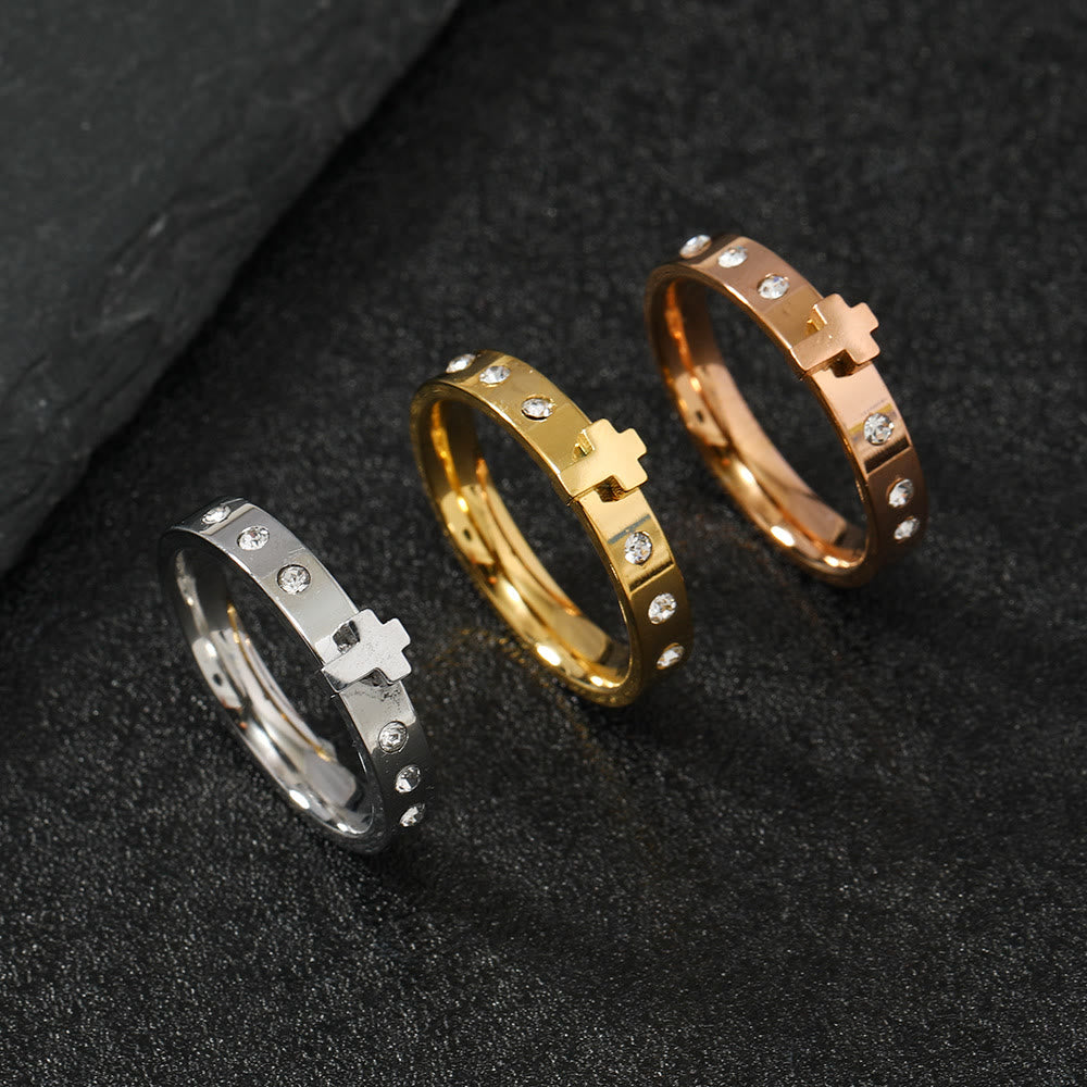 Christianartworkshop Colorfast Three-dimensional Cross Stainless Steel Ring - Rose gold - US6 - image 1