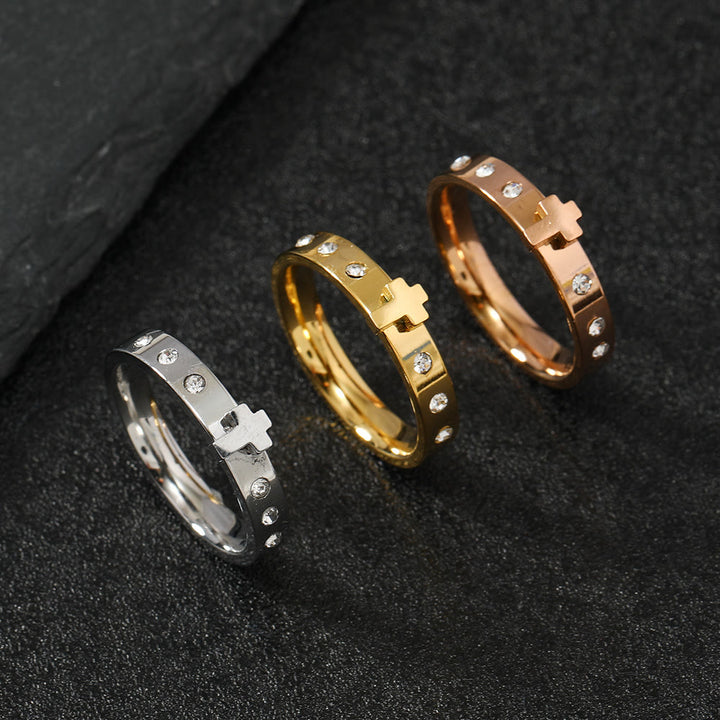 Christianartworkshop Colorfast Three-dimensional Cross Stainless Steel Ring - Rose gold - US6 - image 1