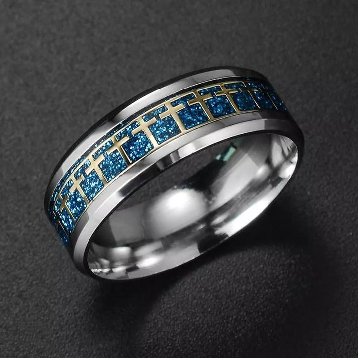 Christianartworkshop Shinny Jesus Cross Ring Religious Band Jewelry  - Blue - US 13 - image 6