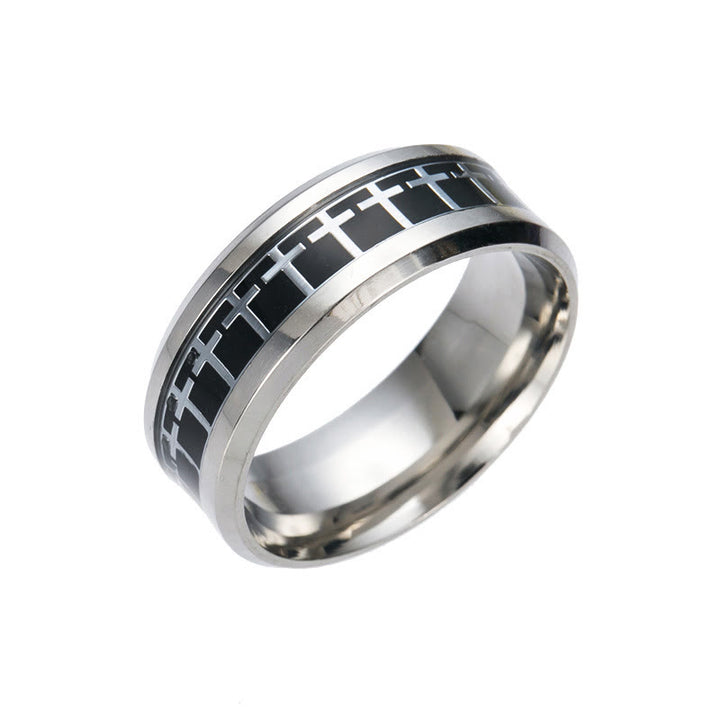 Christianartworkshop Shinny Jesus Cross Ring Religious Band Jewelry  - Black-silver - US 13 - image 9