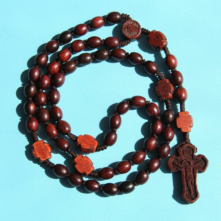FREE Today: Handcrafted Divine Mercy Cross Oval Rosewood Nylon Cord Rosary: A Spiritual Treasure