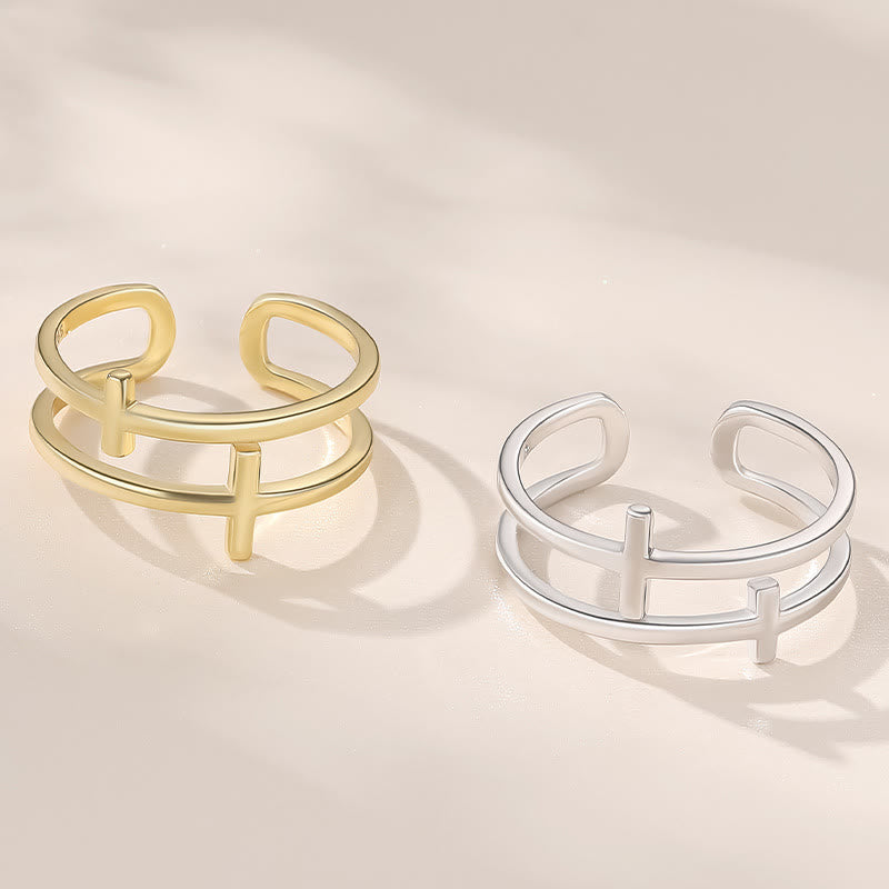 Christianartworkshop Double Cross Minimalist Ring - Adjustment - Sliver - image 3