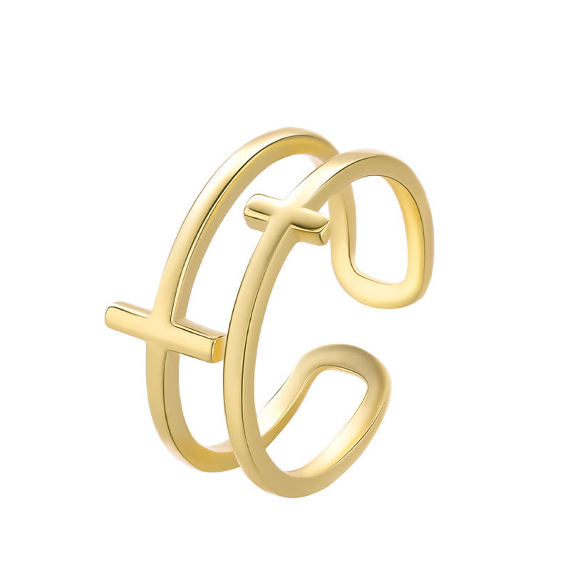Christianartworkshop Double Cross Minimalist Ring - Adjustable(Suitable for US sizes 6-11) - Gold - image 0