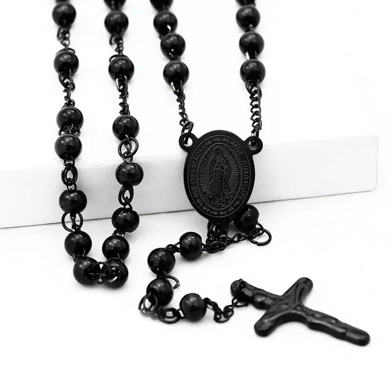 Stainless Steel Black Beaded Rosary - Virgin Mary - image 1