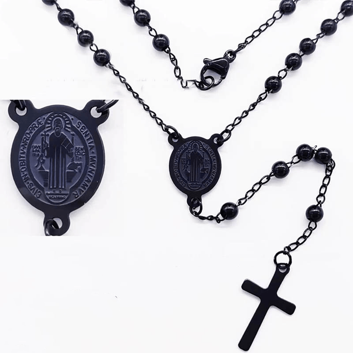 Stainless Steel Black Beaded Rosary - St. Benedict - image 3