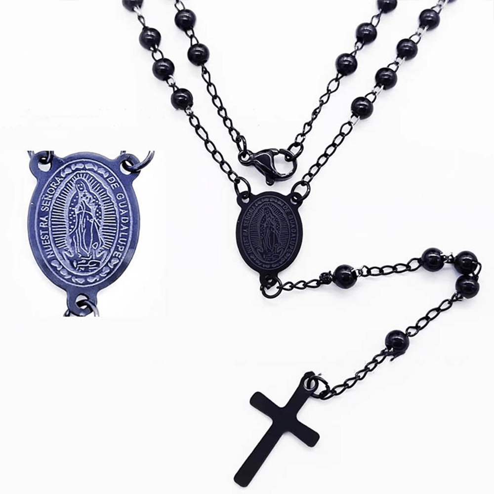 Stainless Steel Black Beaded Rosary - image 2