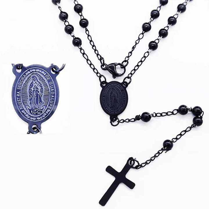 Stainless Steel Black Beaded Rosary - image 2