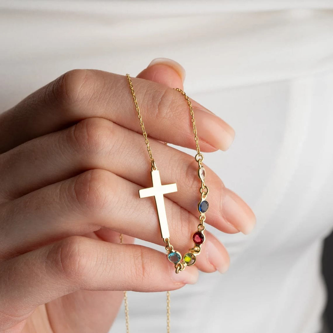 Christianartworkshop Biblical Birthstone Cross Necklace Religion Jewelry Gift - Golden - image 1