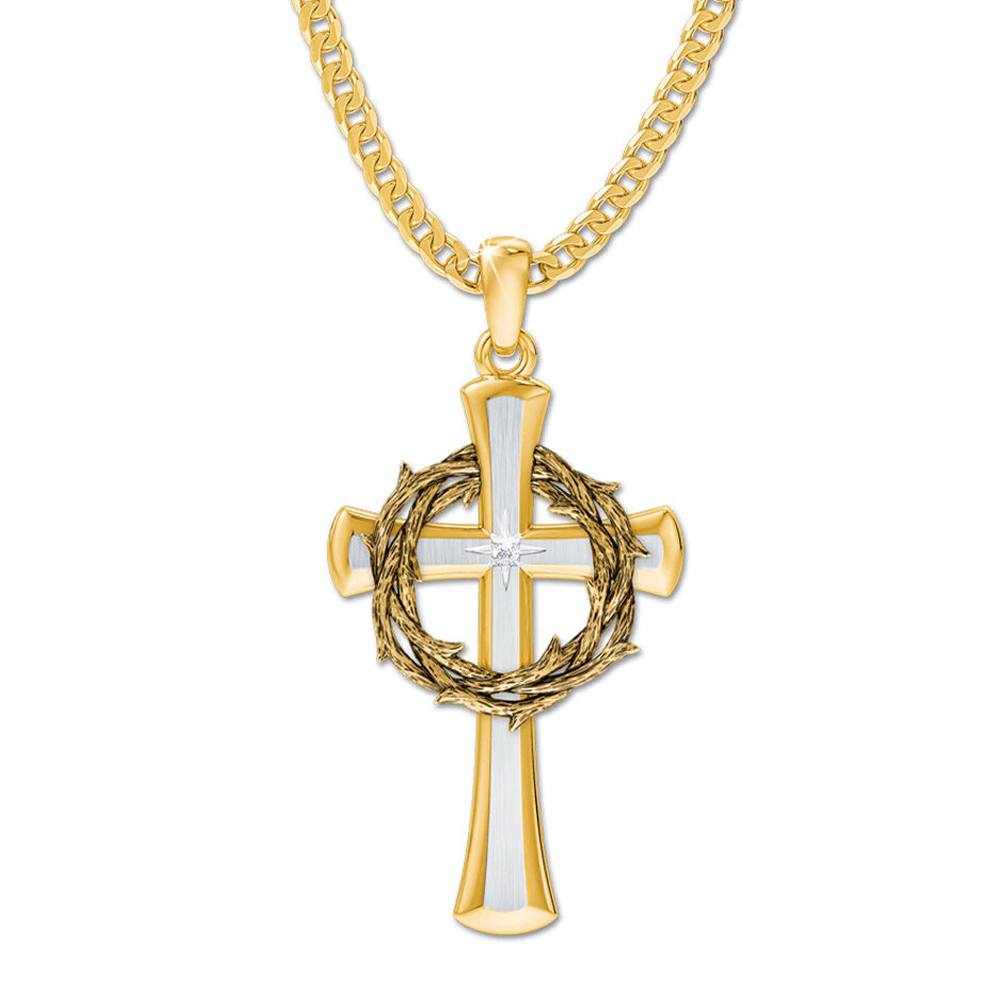 Christianartworkshop Cross Pendant Necklace with Crown of Thorns - Golden - image 1