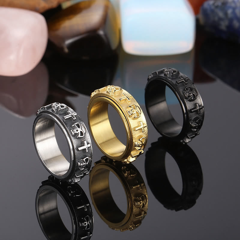 Christianartworkshop Rotatable Skull Head Cross Religion Ring - Metallic - US7 - image 1
