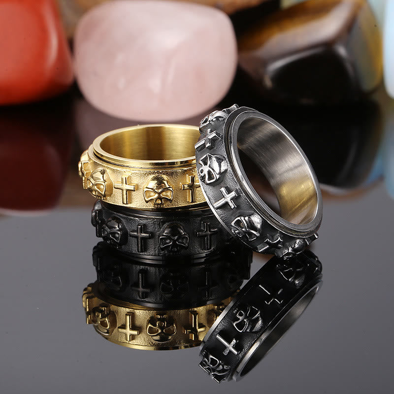 Christianartworkshop Rotatable Skull Head Cross Religion Ring - image 3