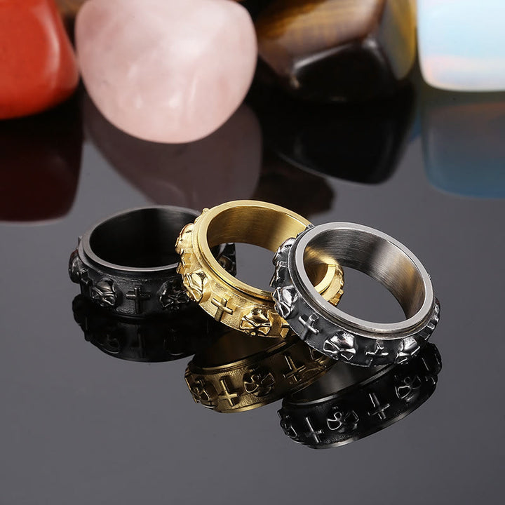 Christianartworkshop Rotatable Skull Head Cross Religion Ring - image 7