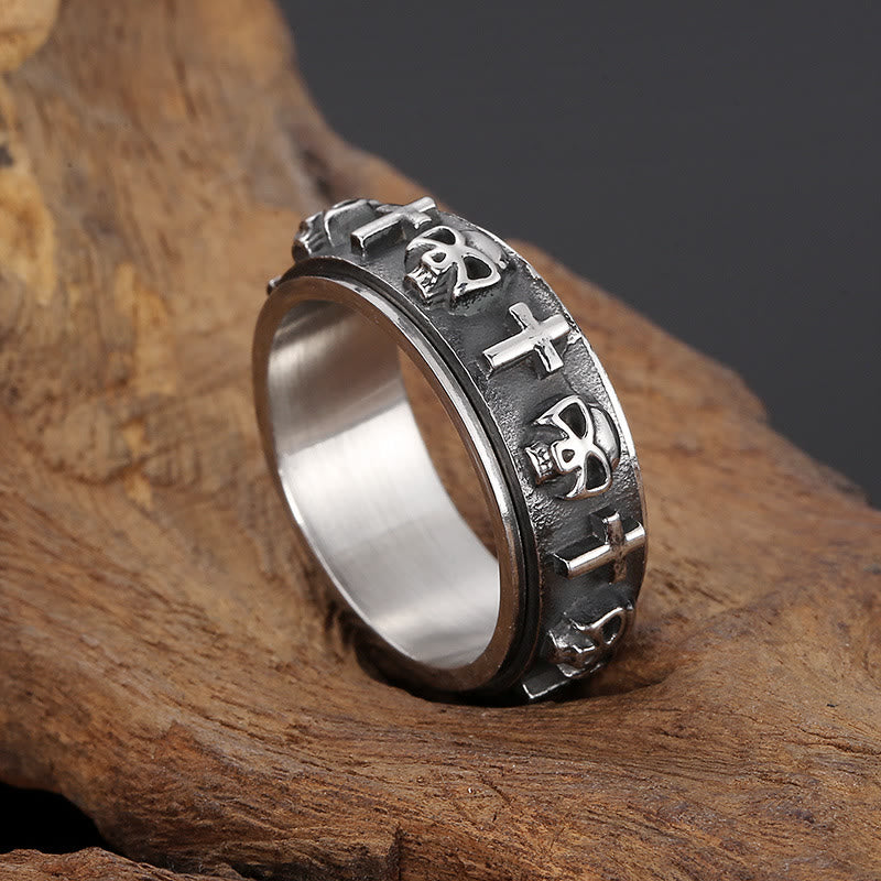 Christianartworkshop Rotatable Skull Head Cross Religion Ring - Metallic - US13 - image 2