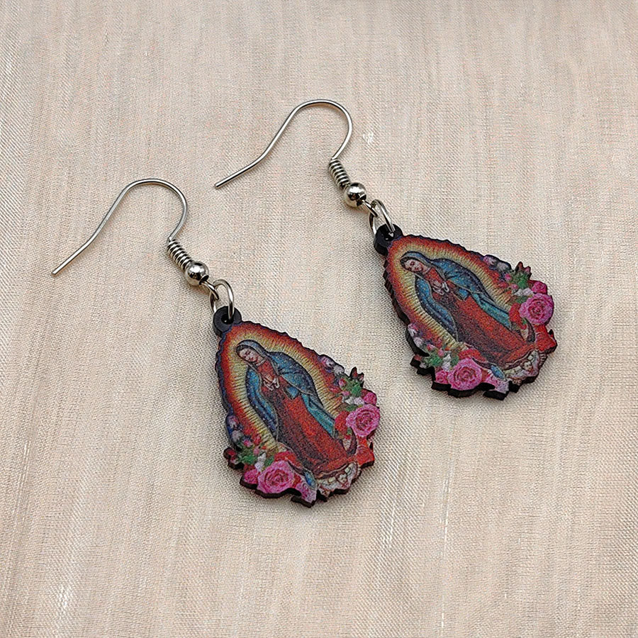 Christianartworkshop Our Lady Of Guadalupe Virgin Mary Colorful Earrings - image 2