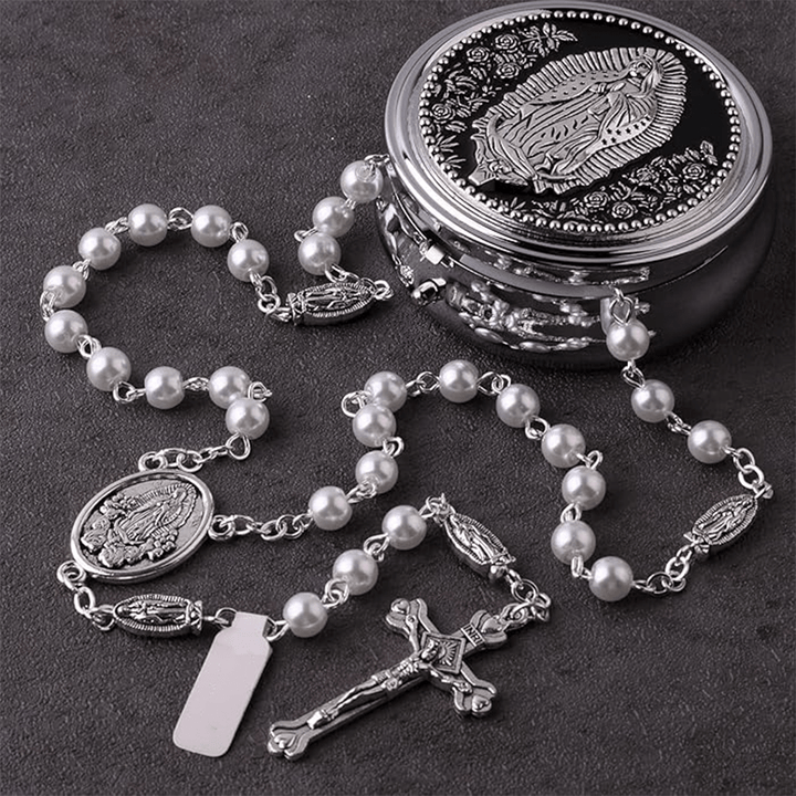 Catholic Our Lady of Guadalupe White Beads Rosary - image 4