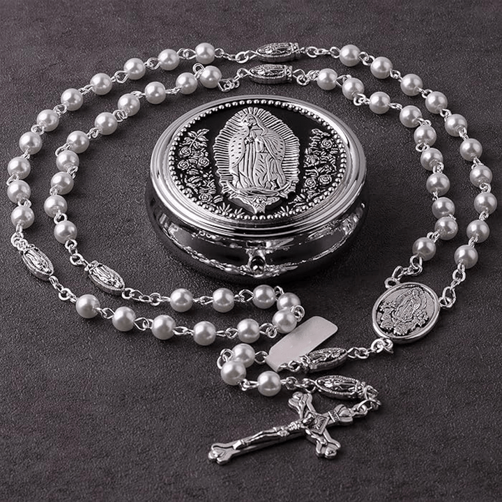 Catholic Our Lady of Guadalupe White Beads Rosary - image 2