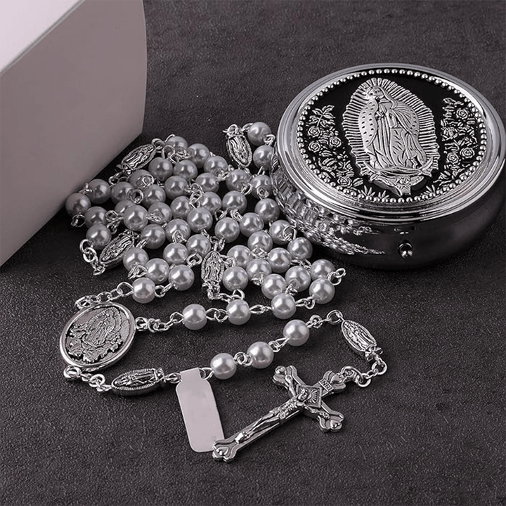 Catholic Our Lady of Guadalupe White Beads Rosary - image 3