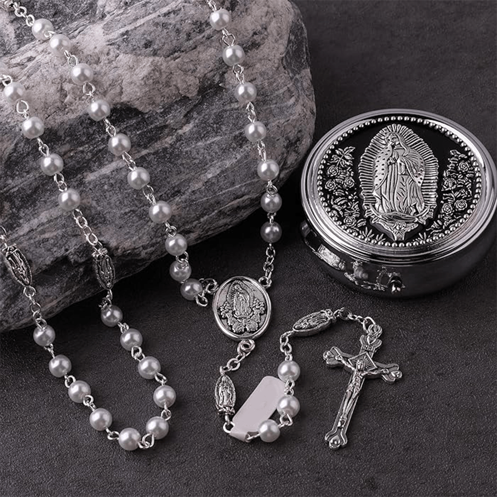 Catholic Our Lady of Guadalupe White Beads Rosary - White - image 1