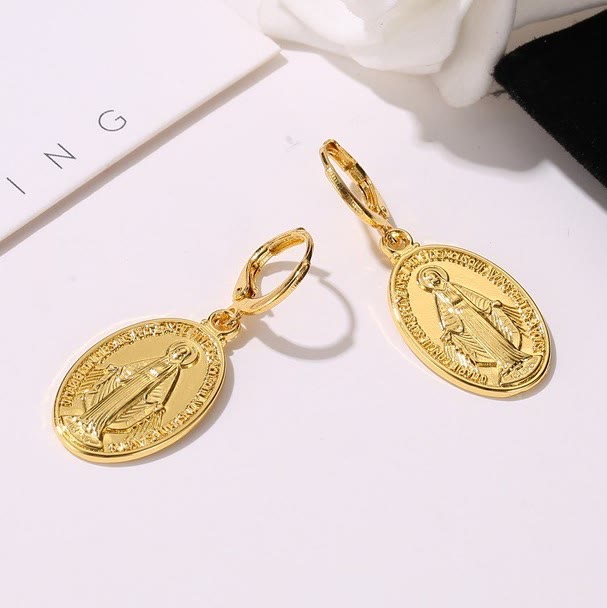 Christianartworkshop Miraculous Mary Medals Religion Earrings - Golden - image 1