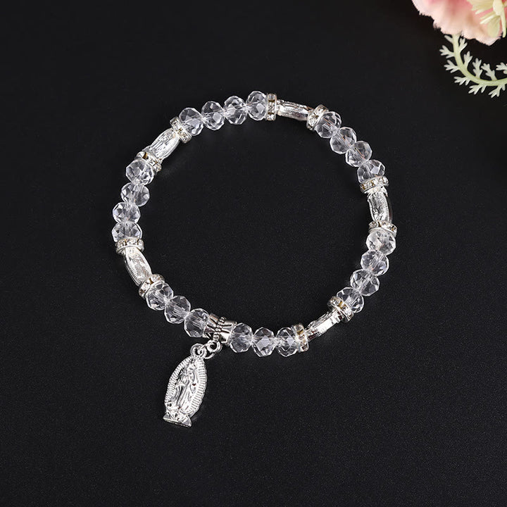 Christianartworkshop Clear Glass Bead Bracelet with Virgin Mary Pendant - Silver - image 3