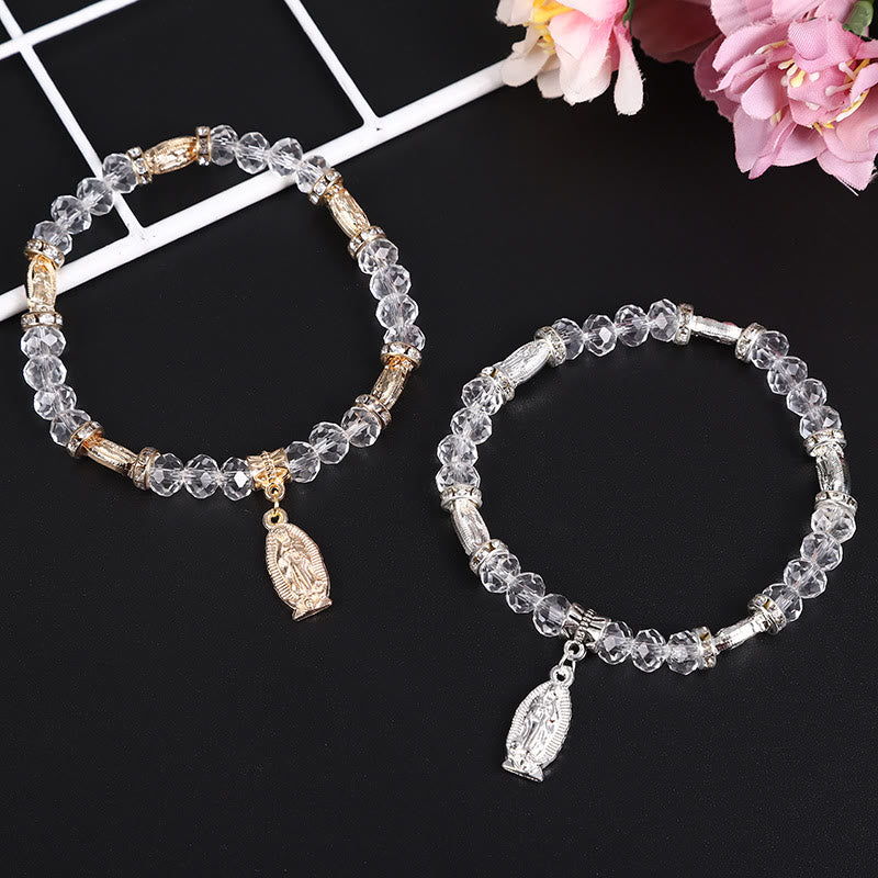 Christianartworkshop Clear Glass Bead Bracelet with Virgin Mary Pendant - Golden - image 1