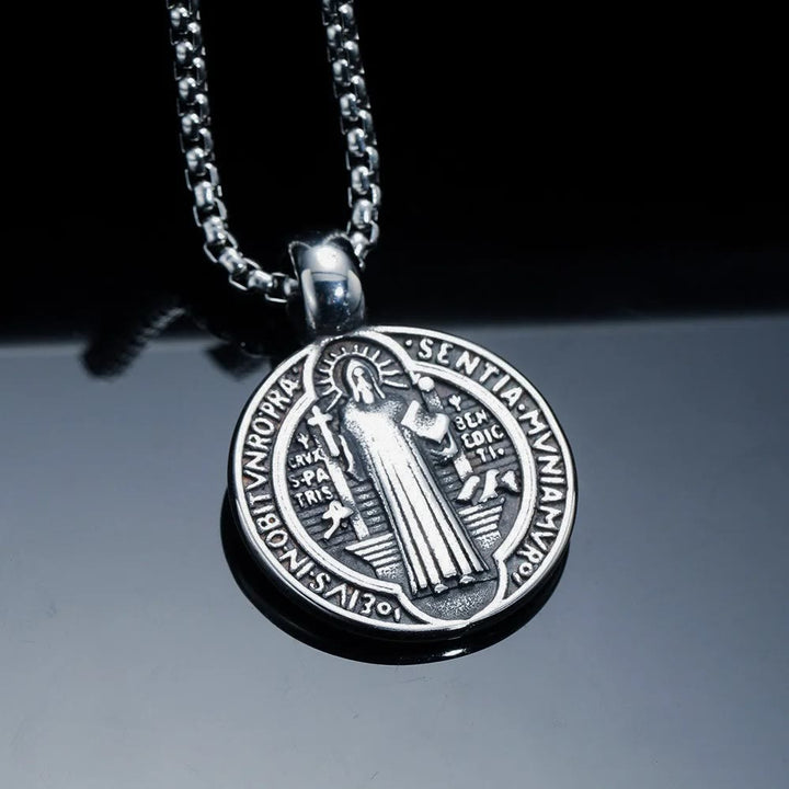Christianartworkshop Double-Sided Pattern St. Benedict Symbol Necklace - Silver - image 8