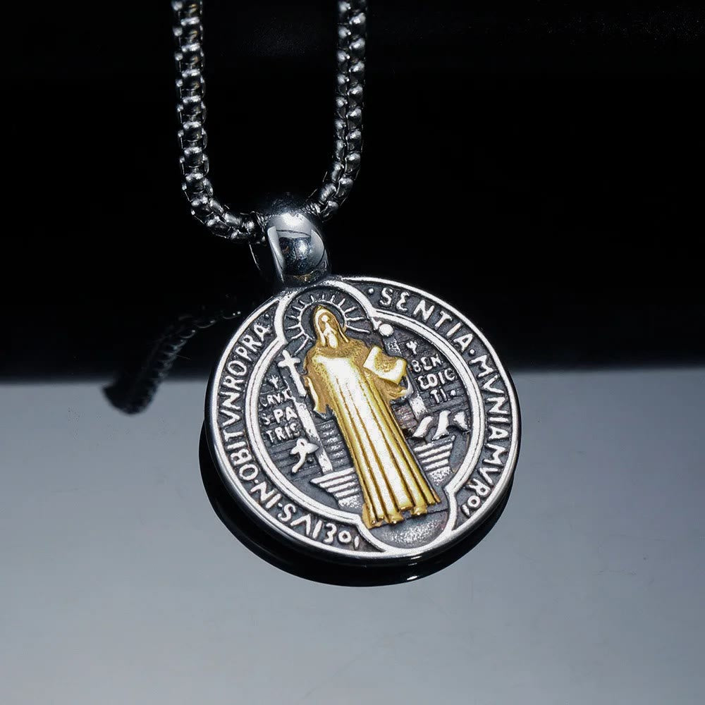 Christianartworkshop Double-Sided Pattern St. Benedict Symbol Necklace - Silver-gold - image 5