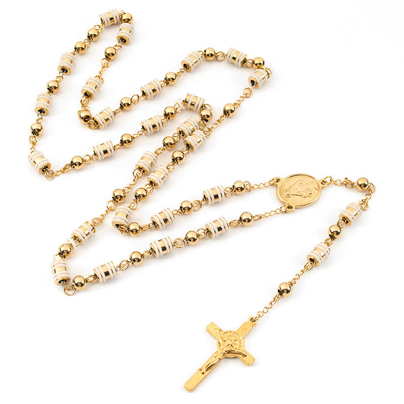 Golden Beaded Rosary with Our Lady Medal & Crucifix - Golden Beads - image 1