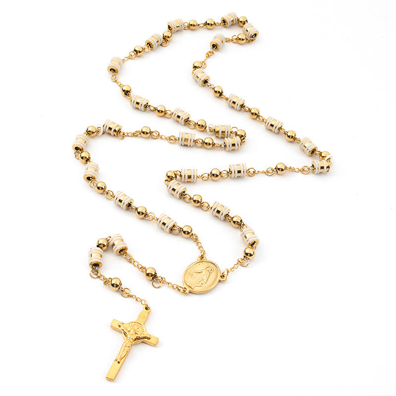Golden Beaded Rosary with Our Lady Medal & Crucifix - image 3