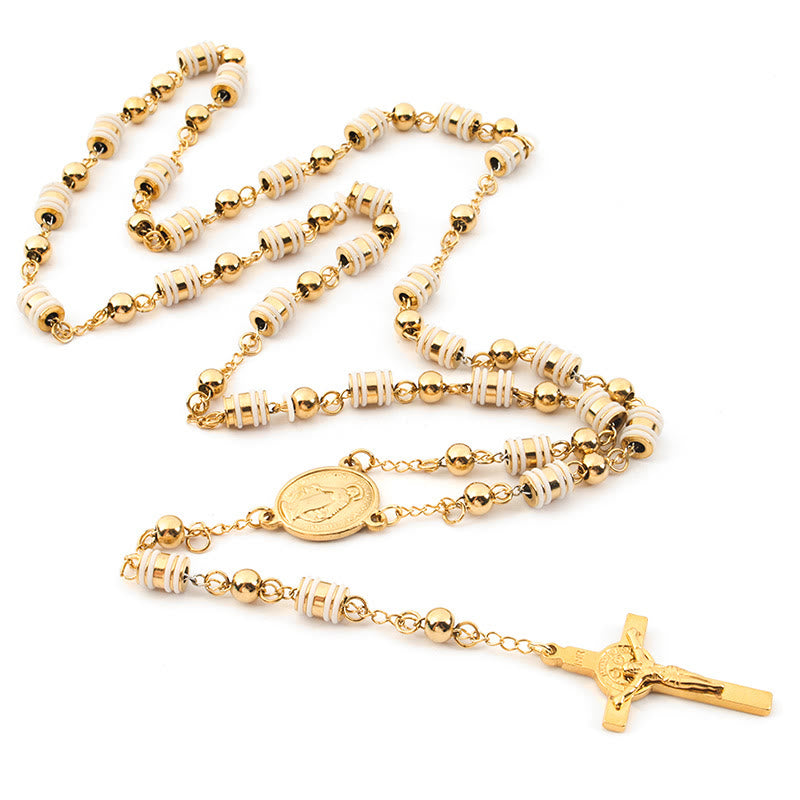 Golden Beaded Rosary with Our Lady Medal & Crucifix - image 4
