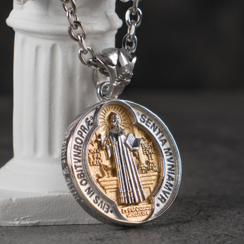 Christianartworkshop St. Benedict Home Blessing Titanium Steel Necklace - Silver-gold - image 1