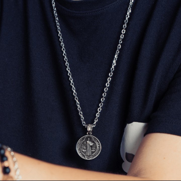 Christianartworkshop St. Benedict Home Blessing Titanium Steel Necklace - image 8