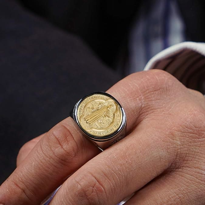 Christianartworkshop Two Tone Catholic St. Benedict Medal Cross Ring - image 4