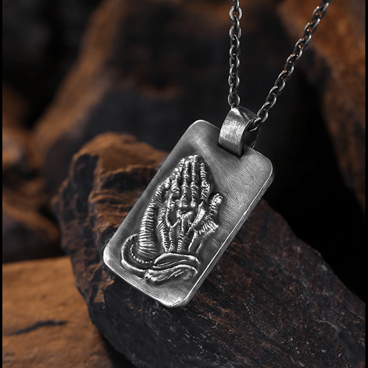 Christianartworkshop Retro Pray Hands Silver Medal Faith Necklace - image 6