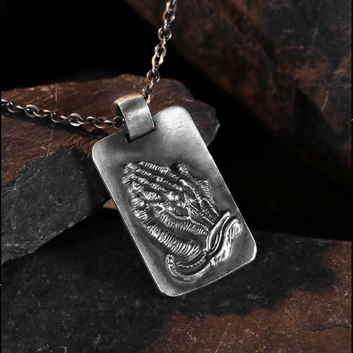 Christianartworkshop Retro Pray Hands Silver Medal Faith Necklace - image 8