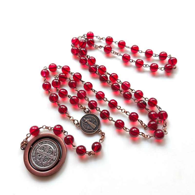 Red Glass Garnet St. Benedict Protection Rosary - Red - image 1