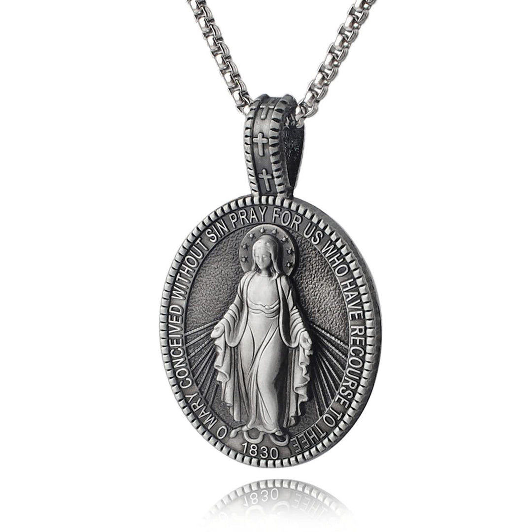 Christianartworkshop Miraculous Virgin Mary Medallion Pendant Necklace - Silver - image 1