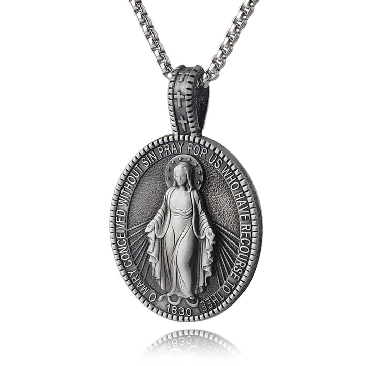 Christianartworkshop Miraculous Virgin Mary Medallion Pendant Necklace - Silver - image 1