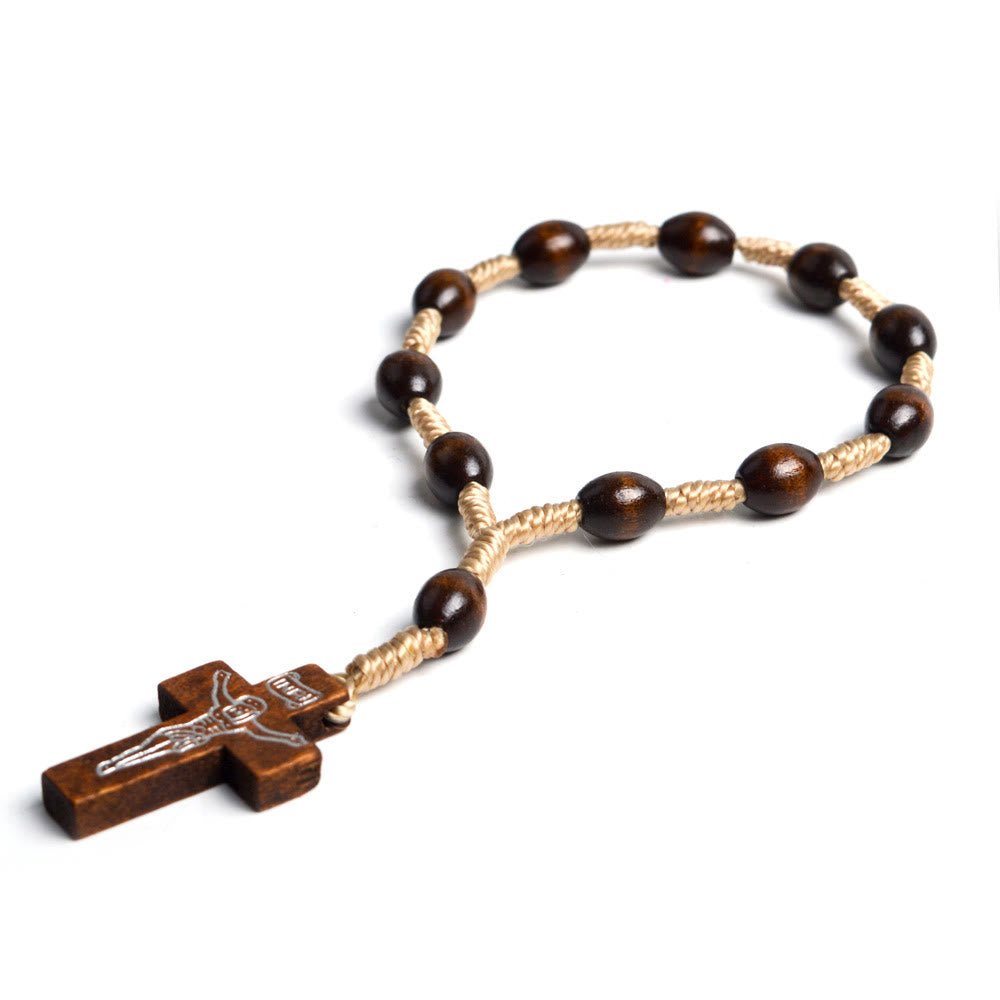 Mini Cross Finger Baptism Solid Wood Rosary - image 4