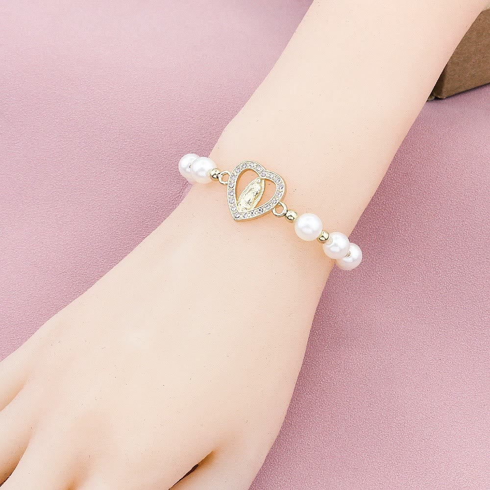 Christianartworkshop Rhinestones Heart-shaped Virgin Mary Pearl Bracelet - image 2