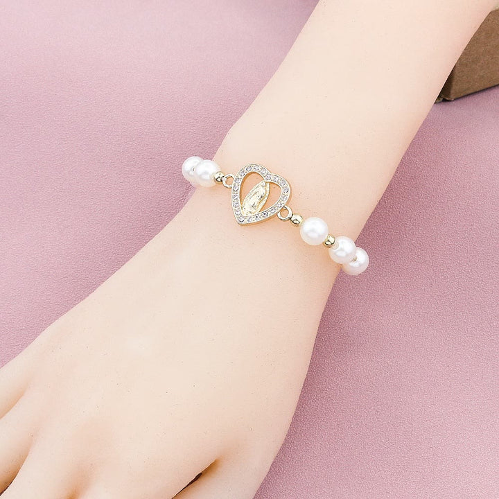 Christianartworkshop Rhinestones Heart-shaped Virgin Mary Pearl Bracelet - image 2